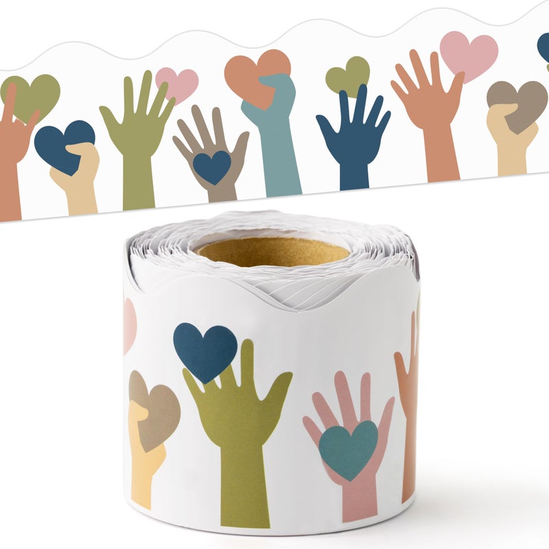 BeYumi Boho Diversity Border Trim - 65ft Back to School All are Welcome Rolled Border Trim Colorful Multicultural Equality Inclusive Bulletin Board Classroom Chalkboard Kindergarten Elementary Decor - Image 1